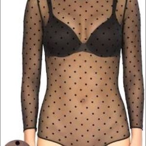 SPANX Sheer Fashion Flocked Dot Thong Bodysuit M